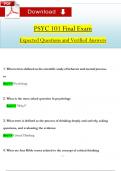 PSYC 101 Final Exam Questions and Revised Correct Answers. with 100% Guarantee Pass