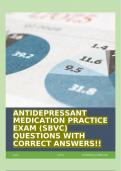 ANTIDEPRESSANT MEDICATION PRACTICE EXAM (SBVC) QUESTIONS WITH CORRECT ANSWERS!!