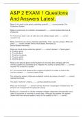 A&P 2 EXAM 1 Questions And Answers Latest.