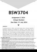  BSW3704 Assignment 2 (ANSWERS) 2024 - DISTINCTION GUARANTEED