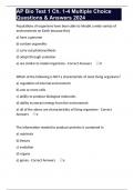 AP Bio Test 1 Ch. 1-4 Multiple Choice Questions & Answers 2024