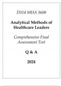 (WGU D514) MHA 5600 Analytical Methods of Healthcare Leaders Comprehensive FA Test Q & A