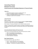 Group Accounts and the Consolidated Statement of Financial Position