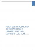 PSYCH 255-INTRODUCTION TO RESEARCH QUIZ UPDATED 2024 WITH COMPLETE SOLUTION;Liberty 