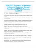 WGU D077 Concepts In Marketing, Sales, And Customer Contact Questions 2024 With Answers Agraded