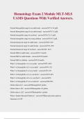 Hematology Exam 2 Module MLT-MLS UAMS Questions With Verified Answers.