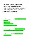 BACKFLOW PREVENTION ASSEMBLY TESTER TRAINING WITH CORRECT QUESTIONS WITH CORRECTRY ANALYZED ANSWERS (ACTUAL EXAM) ALREADY GRADED A+ LATEST 2024 