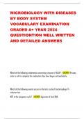 MICROBIOLOGY WITH DISEASES BY BODY SYSTEM VOCABULARY EXAMINATION GRADED A