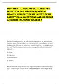 HESI MENTAL HEALTH EXIT EXPECTED QUESTION AND ANSWERS) MENTAL HEALTH HESI EXIT EXAM LATEST EXAM / LATEST EXAM QUESTIONS AND CORRECT ANSWERS | ALREADY GRADED A