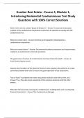 Humber Real Estate - Course 3, Module 1, Introducing Residential Condominiums Test Study Questions with 100% Correct Solutions