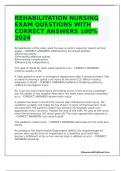 REHABILITATION NURSING EXAM QUESTIONS WITH CORRECT ANSWERS 100% 2024