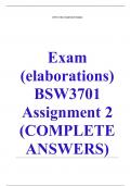 Exam (elaborations) BSW3701 Assignment 2 (COMPLETE ANSWERS) 2024 - DUE 18 July 2024 •	Course •	Case Work: Theories, Approaches and Models (BSW3701) •	Institution •	University Of South Africa (Unisa) •	Book •	Social Work Theories in Action