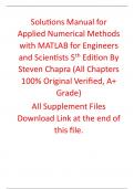 Solutions Manual for Applied Numerical Methods with MATLAB for Engineers and Scientists 5th Edition By Steven Chapra (All Chapters 100% Original Verified, A+ Grade)