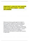 Competency 4 Practice Test Question  Bank EXAM WITH CORRECT QUESTION  AND ANSWERS  What type of device guards against an attack in  which a hacker modifies the IP source address in  the packets he's issuing so that the transmission  appears to belong t