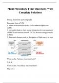 Plant Physiology Final Questions With Complete Solutions