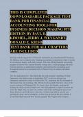 THIS IS COMPLETED DOWNLOADABLE PACKAGE TEST BANK FOR FINANCIAL ACCOUNTING TOOLS FOR BUSINESS DECISION MAKING 8TH EDITION BY PAUL D.  KIMMEL, JERRY J. WEYGANDT, DONALD E. KIESO  TEST BANK FOR ALL CHAPTERS ARE INCLUDED 