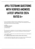 APEA TESTBANK QUESTIONS  WITH VERIFIED ANSWERS  LATEST UPDATED 2024  RATED A+