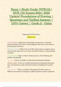 Exam 1 Study Guide: NUR155 / NUR 155 (Latest 2024 / 2025 Update) Foundations of Nursing | Questions and Verified Answers | 100% Correct | Grade A - Galen