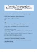 Paramedic Pharmacology Exam Questions With Verified And Updated Solutions.