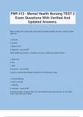 PNR 413 - Mental Health Nursing TEST 2 Exam Questions With Verified And Updated Answers.