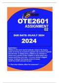 OTE2601 ASSIGNMENT 2 DUE DATE 05 JULY 2024 QUESTION 1 Inflation is the word used to indicate a drop in the buying power of money as a  result  of a general rise in prices of goods and services. In simple terms, inflation is an  increase in prices over a p