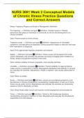 NURS 3001 Week 2 Conceptual Models of Chronic Illness Practice Questions and Correct Answers