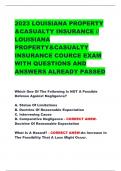 2023 LOUISIANA PROPERTY  &CASUALTY INSURANCE //  LOUISIANA  PROPERTY&CASUALTY  INSURANCE COURCE EXAM  WITH QUESTIONS AND  ANSWERS ALREADY PASSED