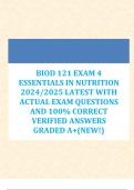 BIOD 121 EXAM 4  ESSENTIALS IN NUTRITION  2024/2025 LATEST WITH  ACTUAL EXAM QUESTIONS  AND 100% CORRECT  VERIFIED ANSWERS  GRADED A+(NEW!)