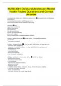 NURS 3001 Child and Adolescent Mental Health Review Questions and Correct Answers