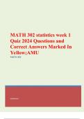 MATH 302 statistics week 1 Quiz 2024 Questions and Correct Answers Marked In Yellow;AMU