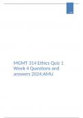 MGMT 314 Ethics Quiz 1 Week 4 Questions and  answers 2024;AMU