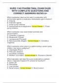 NURS 1140 PHARM FINAL EXAM EAQS WITH COMPLETE QUESTIONS AND CORRECT ANSWERS RATED A+