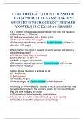 CERTIFIED LACTATION COUNSELOR EXAM 150 ACTUAL EXAM 2024- 2025 QUESTIONS WITH CORRECT DETAIED ANSWERS| CLC EXAM A+ GRADED