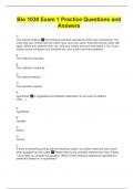 Bio 1030 Exam 1 Practice Questions and Answers