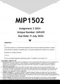 MIP1502 Assignment 3 (ANSWERS) 2024 - DISTINCTION GUARANTEED