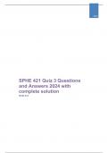 SPHE 421 Quiz 3 Questions and Answers 2024 with complete solution