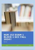 NUR 152 EXAM 1 BLOCK 1 GCC FALL 2024!!