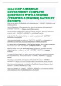 2024 CLEP AMERICAN GOVERNMENT COMPLETE QUESTIONS WITH ANSWERS (VERIFIED ANSWERS) RATED BY EXPERTS2024 CLEP AMERICAN GOVERNMENT COMPLETE QUESTIONS WITH ANSWERS (VERIFIED ANSWERS) RATED BY EXPERTS2024 CLEP AMERICAN GOVERNMENT COMPLETE QUESTIONS WITH ANSWERS