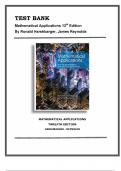 TEST BANK FOR Mathematical Applications for the Management, Life, and Social Sciences, 12th Edition, Ronald Harshbarger, James Reynolds