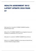 HEALTH ASSESMENT 5612 LATEST UPDATE 2024 PASS A+ What does D.A.L.Y stand for?-CORRECT ANSWER-Disability–adjusted lifespan years