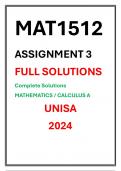 MAT1512 ASSIGNMENT 3 COMPLETE SOLUTIONS MEMORANDUM UNISA 2024