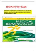 COMPLETE TEST BANK:  QUICK AND EASY MEDICAL TERMINOLOGY 9TH EDITION BY LEONARD ALL CHAPTERS/2023- 2024 WITH 100% CORRECT ANSWERS LATEST UPDATE. 