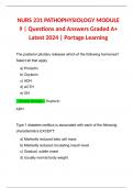 NURS 231 PATHOPHYSIOLOGY MODULE 9 | Questions and Answers Graded A+ Latest 2024 | Portage Learning 