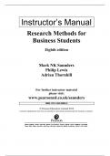 Instructor’s Manual Research Methods for Business Students Eighth edition Mark NK Saunders