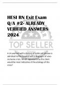 HESI RN Exit Exam  Q/A #2- ALREADY  VERIFIED ANSWERS  2024