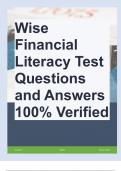 Wise Financial Literacy Test Questions and Answers 100% Verified