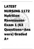 LATEST  NURSING 1172  Nutrition  Rasmussen  Exam 1 (63  Questions+Ans wers) Graded  A+