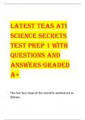 Latest TEAS ATI  Science Secrets  Test Prep 1 with  questions and  answers graded  a+