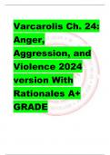 Varcarolis Ch. 24:  Anger,  Aggression, and  Violence 2024  version With  Rationales A+  GRADE