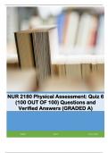 NUR 2180 Physical Assessment Quiz 6 (100 OUT OF 100) Questions and Verified Answers (GRADED A)